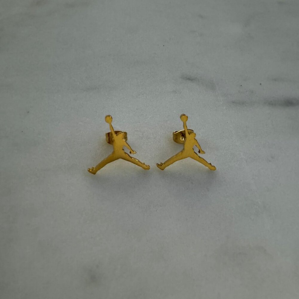 Jordan Jumpman Earrings - Gold Studs - Michael Jordan Basketball NBA - Picture 2 of 2